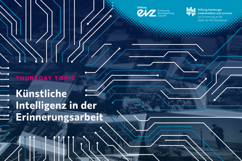 Grafik mit dem Namen der Online-Veranstaltungsreihe, die Grafik verbindet historische Fotos und visualisierte Computerschaltkreise
