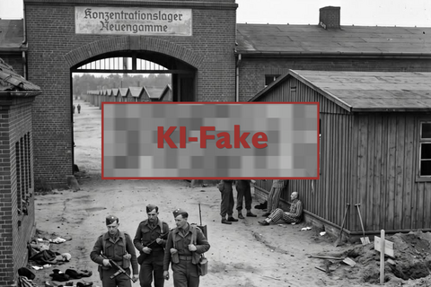 KI-generiertes Fake-Foto schwarzweiß mit Eingangstor