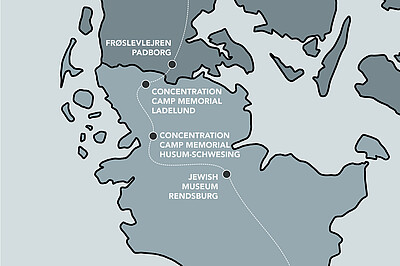 Karte von Norddeutschland und Süddänemark, wo die 11 Projektpartner*innen markiert sind, unten links das interreg-Logo