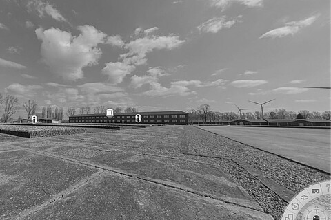 Screenshot aus dem 360 Grad Rundgang mit Blick auf das ehemalige Häftlingslager
